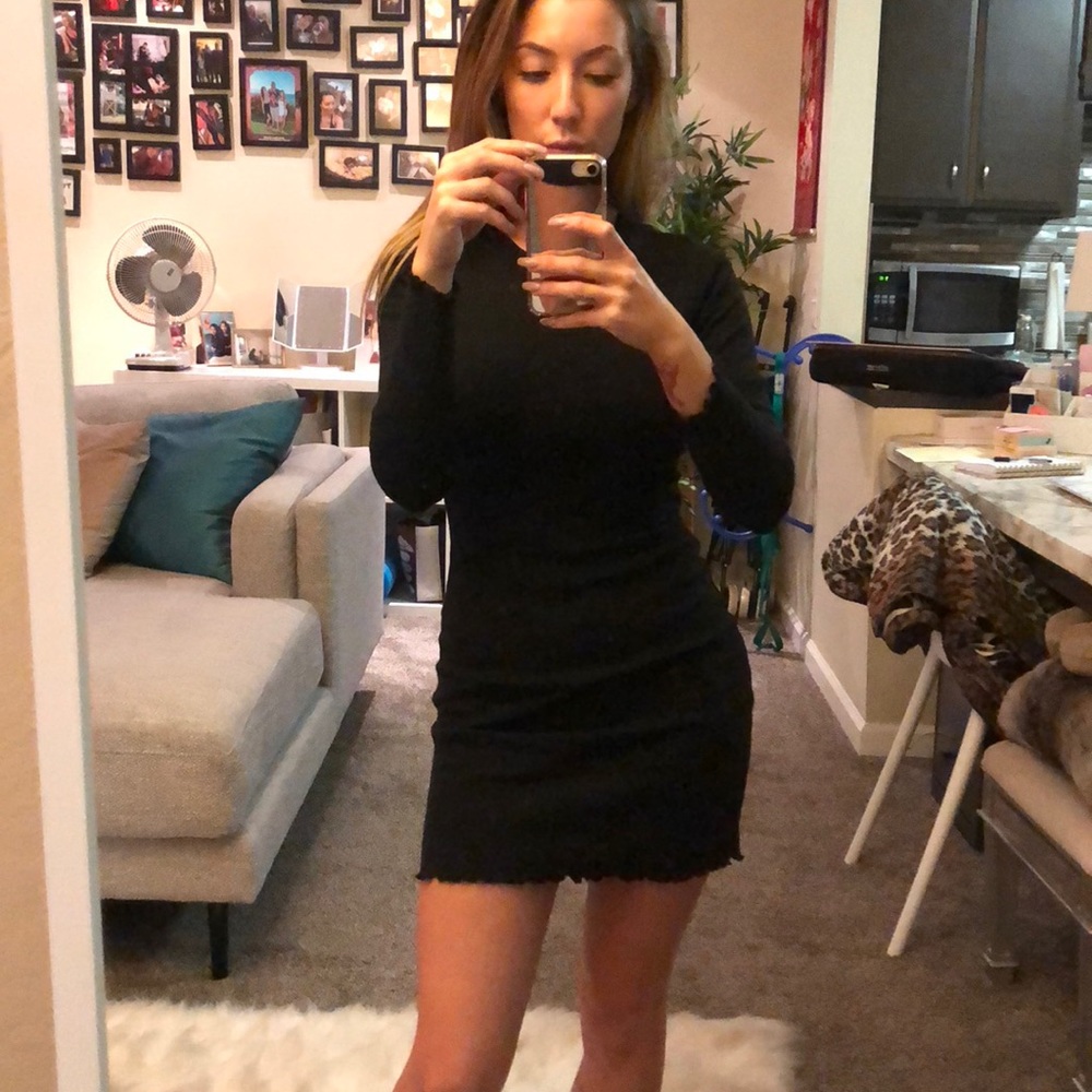 MISSGUIDED PETITE RIBBED LONG SLEEVE DRESS